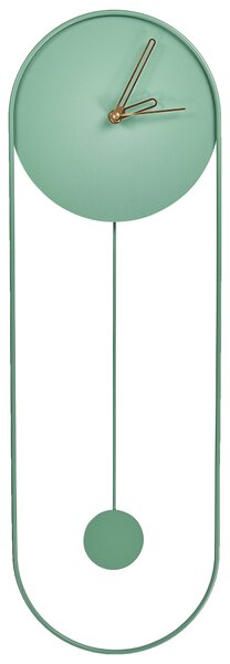 Nástenné hodiny svetlozelené oceľové kovové 20 x 62 cm moderné minimalistické s kyvadlom bez číslic doplnky do obývačky