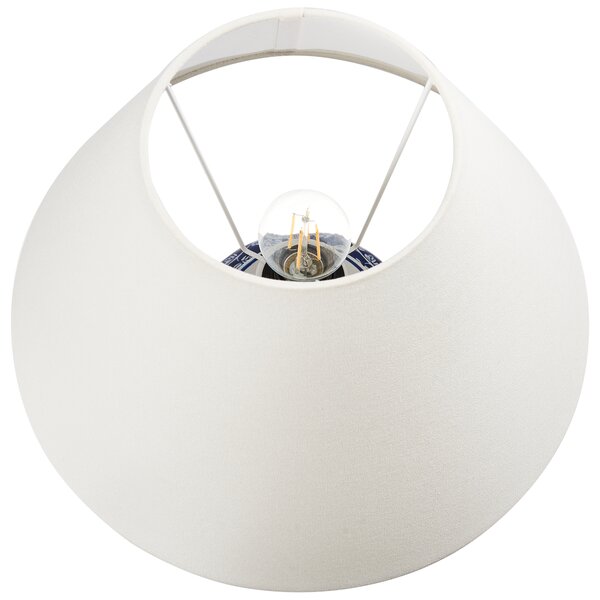 Stolná lampa biela a modrá porcelánový podstavec ľanové tienidlo kvetovaný dizajn svietidlo obývacia izba spálňa
