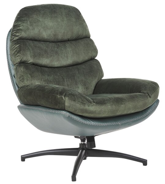 Kreslo s podnožkou zelené zamatové čalúnenie otočný podstavec prešívané sedadlo moderný mid century štýl obývačka spálňa