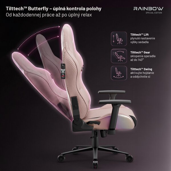 Ružová látková herná stolička X-Horn 2.0 Rainbow Pink, Normal