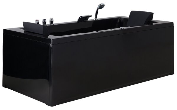 Vírivá vaňa čierna sanitárny akrylát 183 x 90 cm ľavostranná s masážnymi tryskami a LED svetlami pre 2 osoby