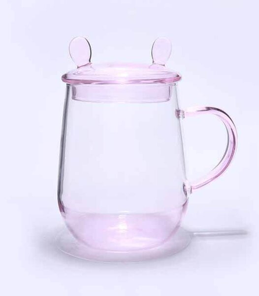 TYGLASS Pohár s viečkom a uškom 400ml - pink