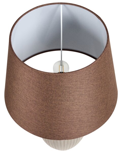 Stolná lampa hnedá keramická 52 cm látkové tienidlo obývacia izba spálňa svietidlo v retro štýle