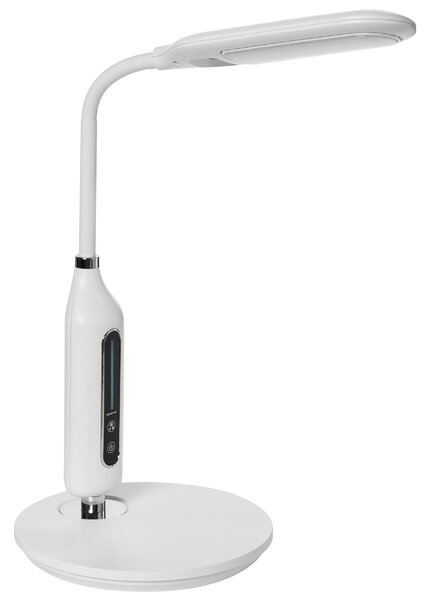 LED stolová lampa biela syntetický materiál kancelárska lampa s nastaviteľným ramenom a stmievačom