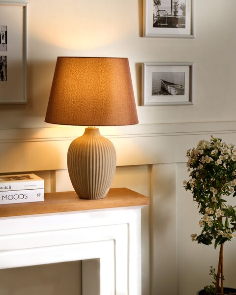 Stolná lampa hnedá keramická 52 cm látkové tienidlo obývacia izba spálňa svietidlo v retro štýle
