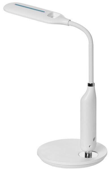 LED stolová lampa biela syntetický materiál kancelárska lampa s nastaviteľným ramenom a stmievačom