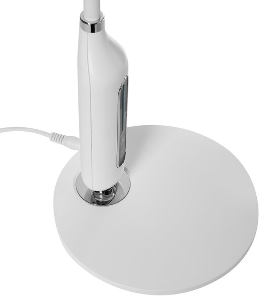 LED stolová lampa biela syntetický materiál kancelárska lampa s nastaviteľným ramenom a stmievačom