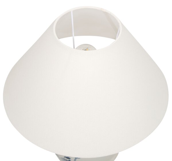 Stolná lampa biela a modrá porcelánový podstavec ľanové tienidlo 55 cm moderný štýl obývacia izba spálňa