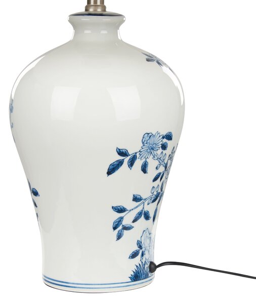 Stolná lampa biela a modrá porcelánový podstavec ľanové tienidlo 55 cm moderný štýl obývacia izba spálňa