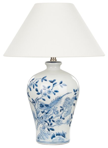 Stolná lampa biela a modrá porcelánový podstavec ľanové tienidlo 55 cm moderný štýl obývacia izba spálňa