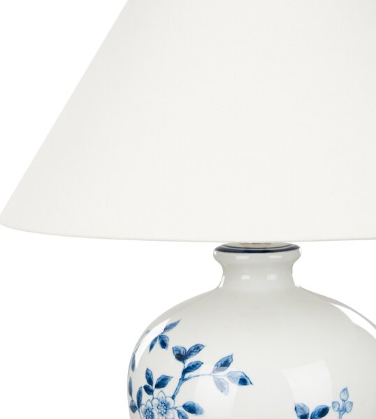 Stolná lampa biela a modrá porcelánový podstavec ľanové tienidlo 55 cm moderný štýl obývacia izba spálňa