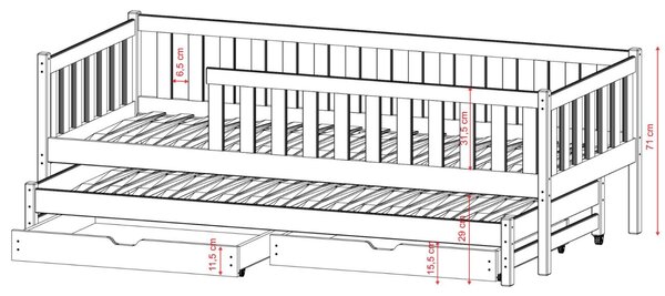 MAXMAX Detská posteľ z masívu borovice CALI s prístelkou a šuplíky - 200x90 cm - BIELA