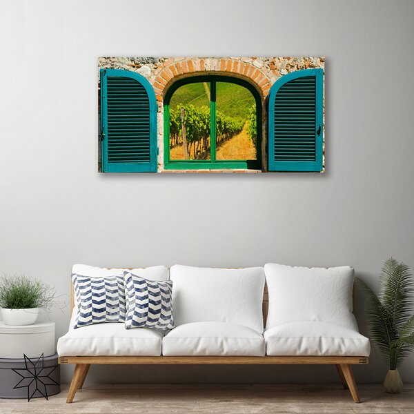 Obraz Canvas Okno pole príroda 100x50 cm