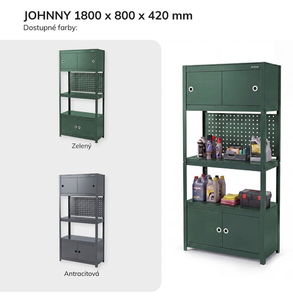 Kovový regál so skrinkami zelený: JOHNNY, 1800 x 800 x 420 mm