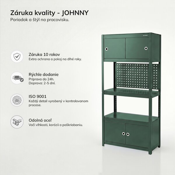Kovový regál so skrinkami zelený: JOHNNY, 1800 x 800 x 420 mm