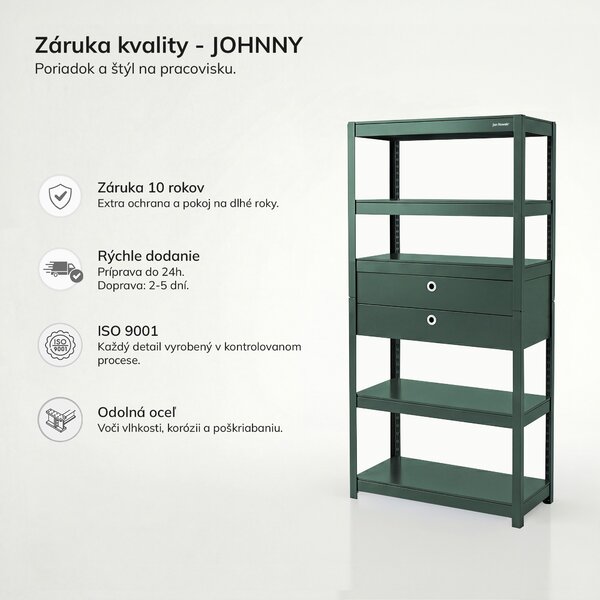 Kovový regál so zásuvkami zelený: JOHNNY, 1800 x 800 x 420 mm