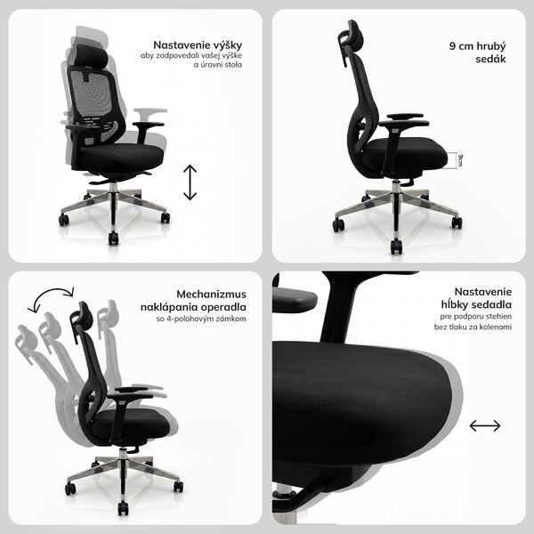 Ergonomická kancelárska stolička so sieťovinou čierna AXIS