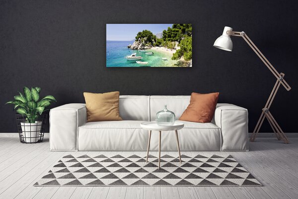 Obraz Canvas More pláž skaly lode 100x50 cm