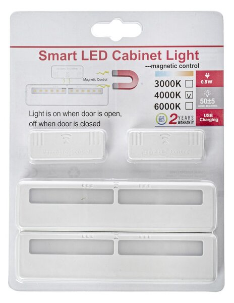 LED svietidlo, 2x LED 0,8w, 4000k, w, magnetický senzor, sada 2ks