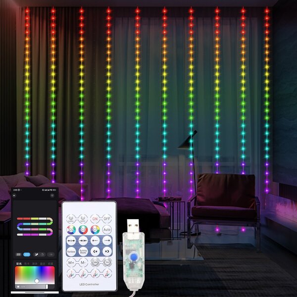 LED svetelný záves Wizard, 3x3m, RGB, ovládač
