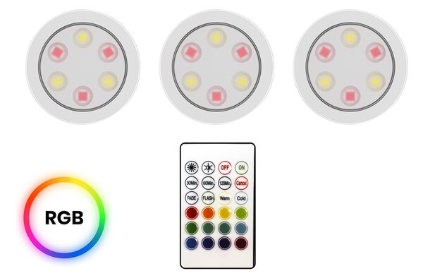 LED svietidlo Jojo, 1x LED 0,6w 3000-6000k, w, RGB, ovládač, sada 3ks