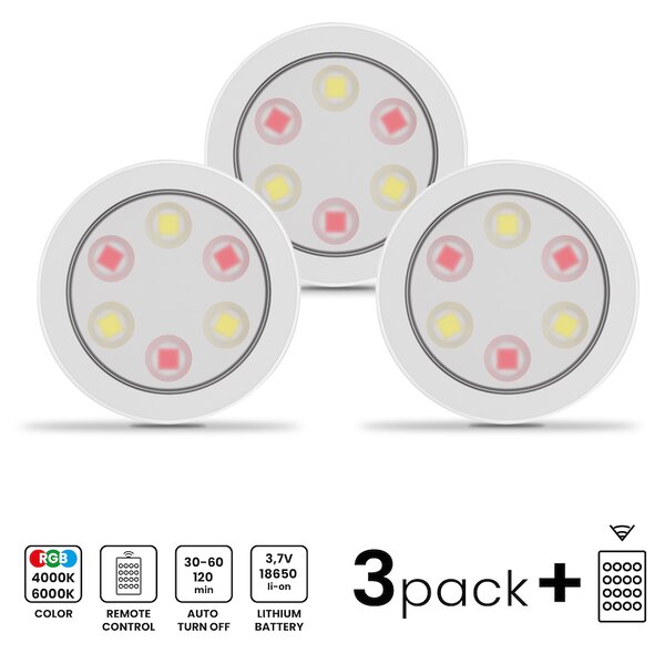 LED svietidlo Jojo, 1x LED 0,6w 3000-6000k, w, RGB, ovládač, sada 3ks