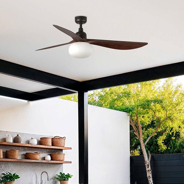 Stropný ventilátor s osvetlením Outwood, hnedý, DC, tichý, Ø150cm, Čierna, Obývacia izba / jedáleň, Plast, Moderný