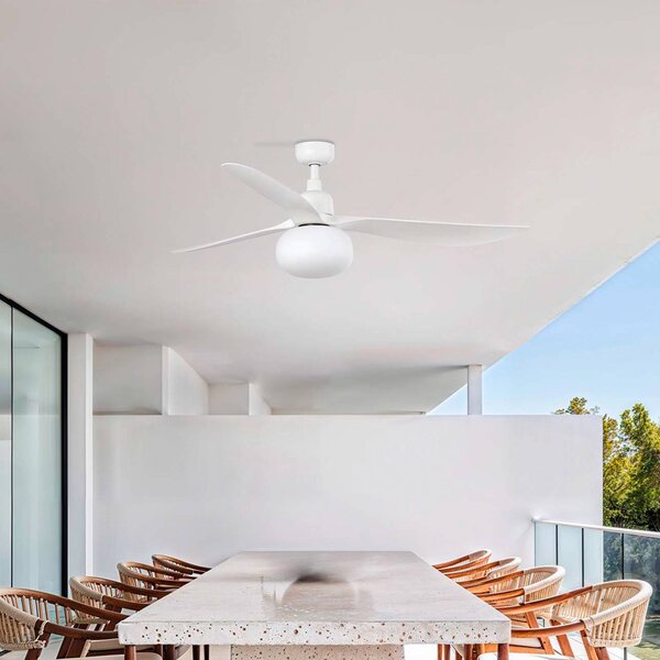 FARO BARCELONA Stropný ventilátor s osvetlením Outwood, biely, DC, tichý, Ø150cm, Obývacia izba / jedáleň, Plast, Moderný