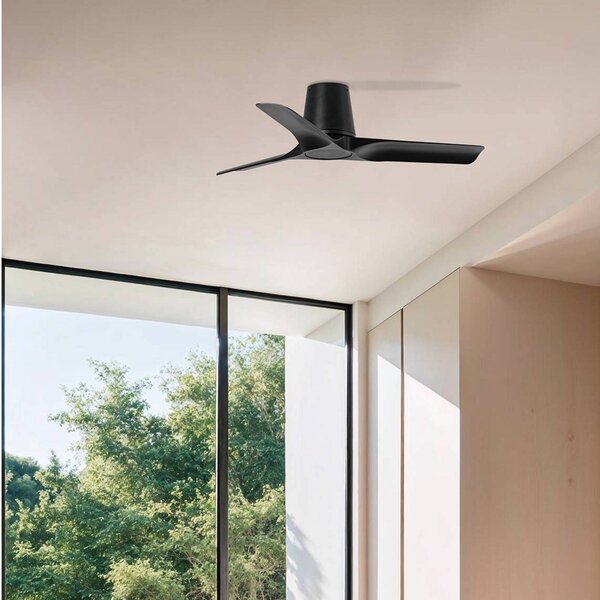 FARO BARCELONA Stropný ventilátor Hey S, čierny, DC motor, tichý, Ø 90 cm, Čierna, Obývacia izba / jedáleň, Plast, Moderný
