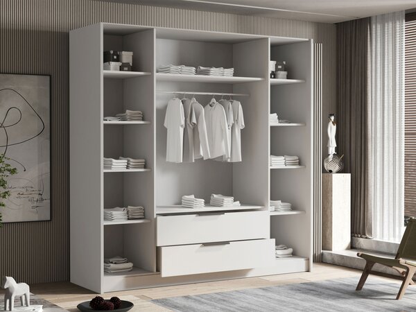 Mirjan24 Šatníková skriňa so zrkadlom Betaso II 200 Gloss, Farby: biela / lesk biely + zlatá 5903211510229