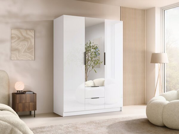 Mirjan24 Šatníková skriňa so zrkadlom Cumair II 150 Gloss, Farby: biela / lesk biely + čierna 5903211510175