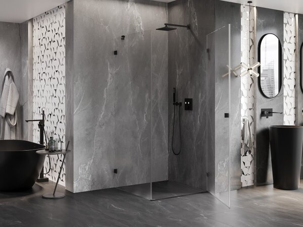 Mexen Lunar-B pravostranný výklopný sprchový kút 80 x 80 cm, číre sklo, čierna matná, 832-080-080-70-00-P