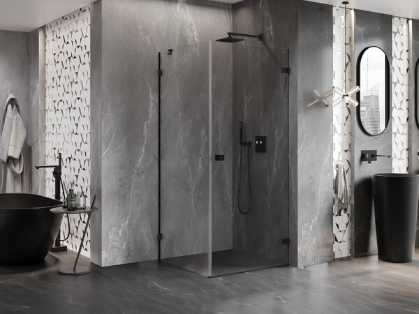 Mexen Lunar-B pravostranný výklopný sprchový kút 80 x 80 cm, číre sklo, čierna matná, 832-080-080-70-00-P