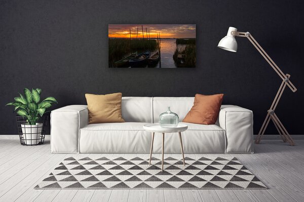 Obraz Canvas Loďky more tráva krajina 100x50 cm