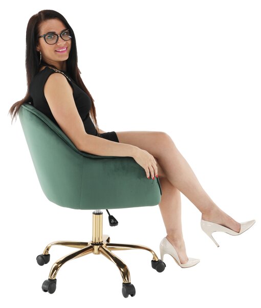 KONDELA Kancelárske kreslo, Velvet látka zelená/zlatá, EROL