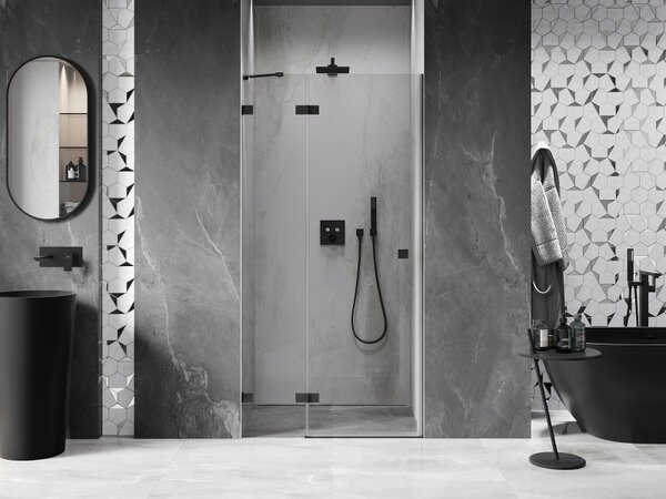 Mexen, Mexen Lunar ľavé výklopné sprchové dvere 70 cm, transparentné, čierne - 834-070-000-70-00-L