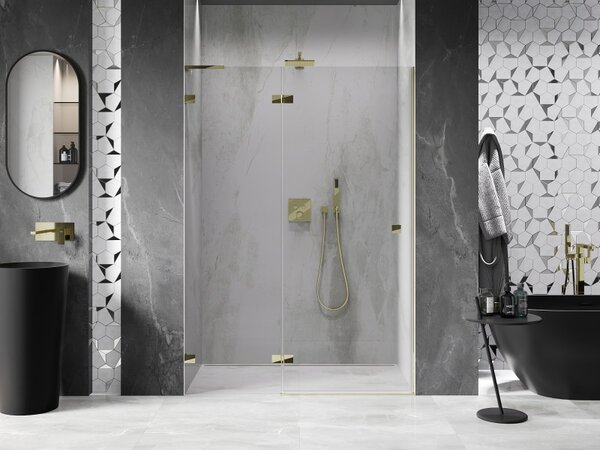 Mexen, Mexen Lunar L Otočné ľavé sprchové dvere 130 cm, transparentné, zlaté - 834L-130-000-50-00-L