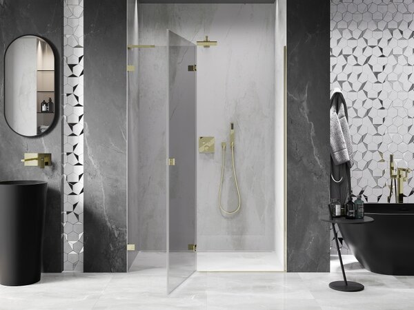Mexen, Mexen Lunar L Otočné ľavé sprchové dvere 130 cm, transparentné, zlaté - 834L-130-000-50-00-L