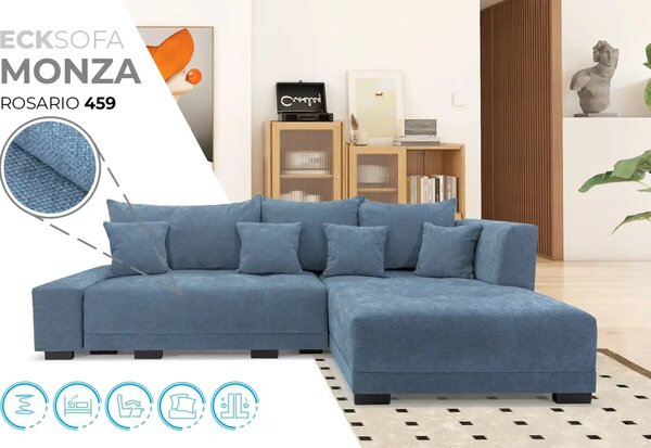 Sofiland LaMASIA - modrá - univerzálna ľavá / pravá rohová pohovka - v tvare L s funkciou spania a úložným priestorom