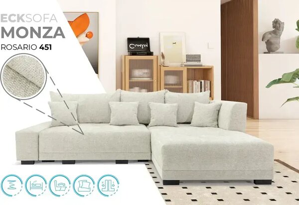 Sofiland LaMASIA - béžová - univerzálna ľavá / pravá rohová pohovka - v tvare L s funkciou spania a úložným priestorom