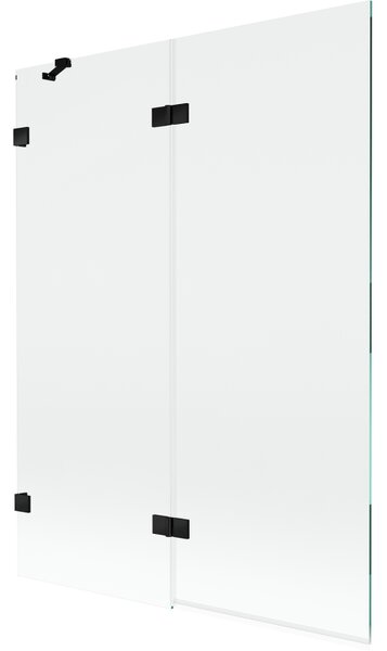 Mexen Lunar, 2-krídlová vaňová zástena ľavá 130 x 150 cm, číre sklo, čierna matná, 897-130-100-70-00-L