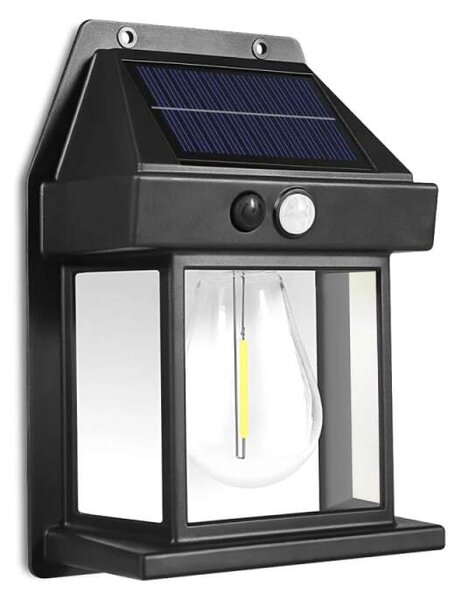 Solárna nástenná lampa PIR – filament LED – čierna (GOE-13007-4 kusy)