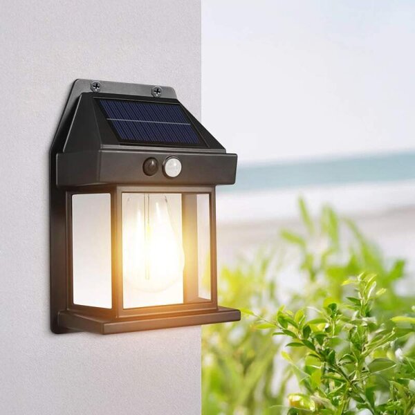 Solárna nástenná lampa PIR – filament LED – čierna (GOE-13007-4 kusy)