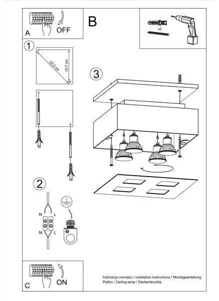 Stropné svietidlo Mono 4, 1x biele/čierne kovové tienidlo