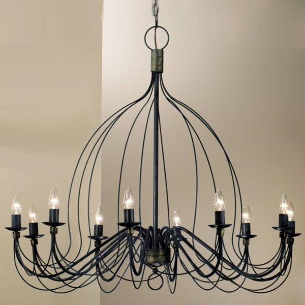 Luster Filo, 10-pl., modročierny, kov, Ø 100 cm, Modrá, Obývacia izba / jedáleň, kov, Starožitný, Luster