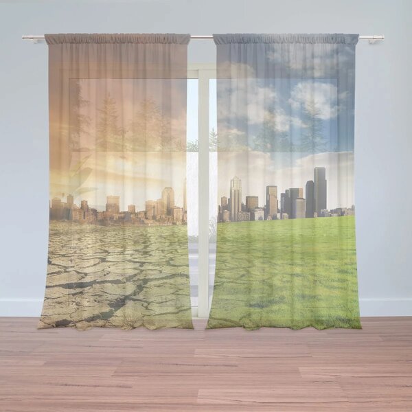 Sablio Záclony Vyprahnutá zem pred mrakodrapmi: 2ks 150x250cm