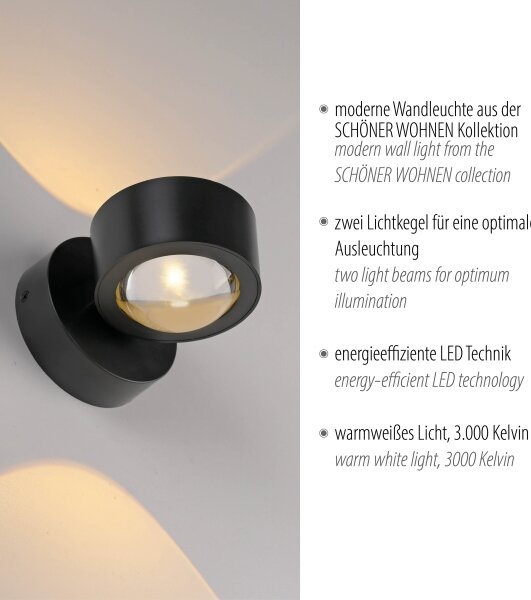 Schöner Wohnen 19331-18 - LED nástenné svietidlo CHIA 2xLED/2W/230V čierne