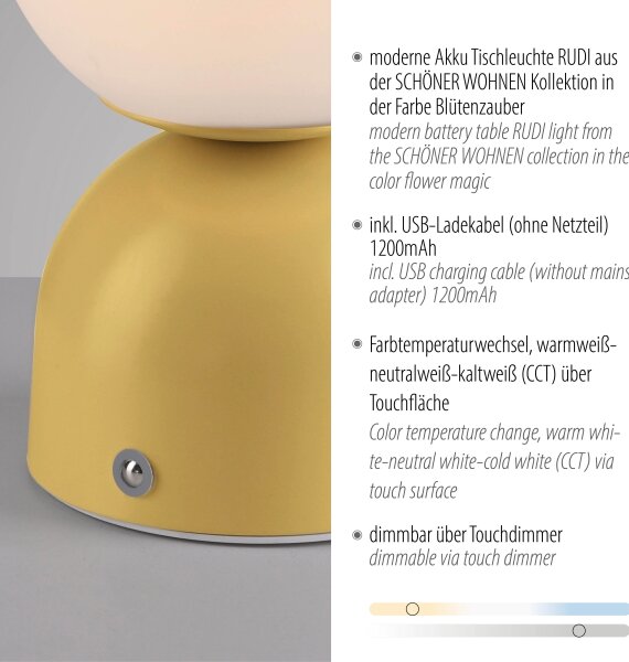 Schöner Wohnen 19218-81 - LED stmievateľná stolná lampa RUDI LED/1,2W/5V žltá