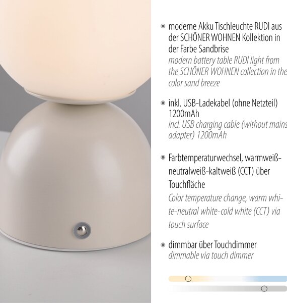 Schöner Wohnen 19218-39 - LED stmievateľná stolná lampa RUDI LED/1,2W/5V šedá