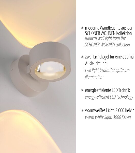 Schöner Wohnen 19331-39 - LED nástenné svietidlo CHIA 2xLED/2W/230V sivá